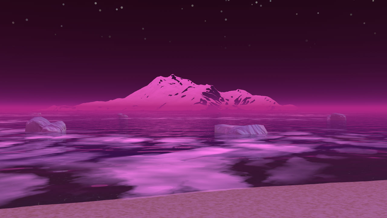 Bryce 7 Render of an Icy Ocean and Distant Mountain